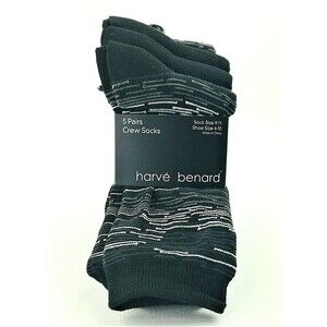 Harve Benard Women's Dress Solid & Stripe Crew Socks Black/ Grey 5 pk Sz 9-11
